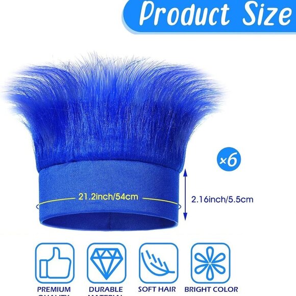 6Pcs Fuzzy Hairy Headbands with Stickers Kids Adults Spirit Week Accessories